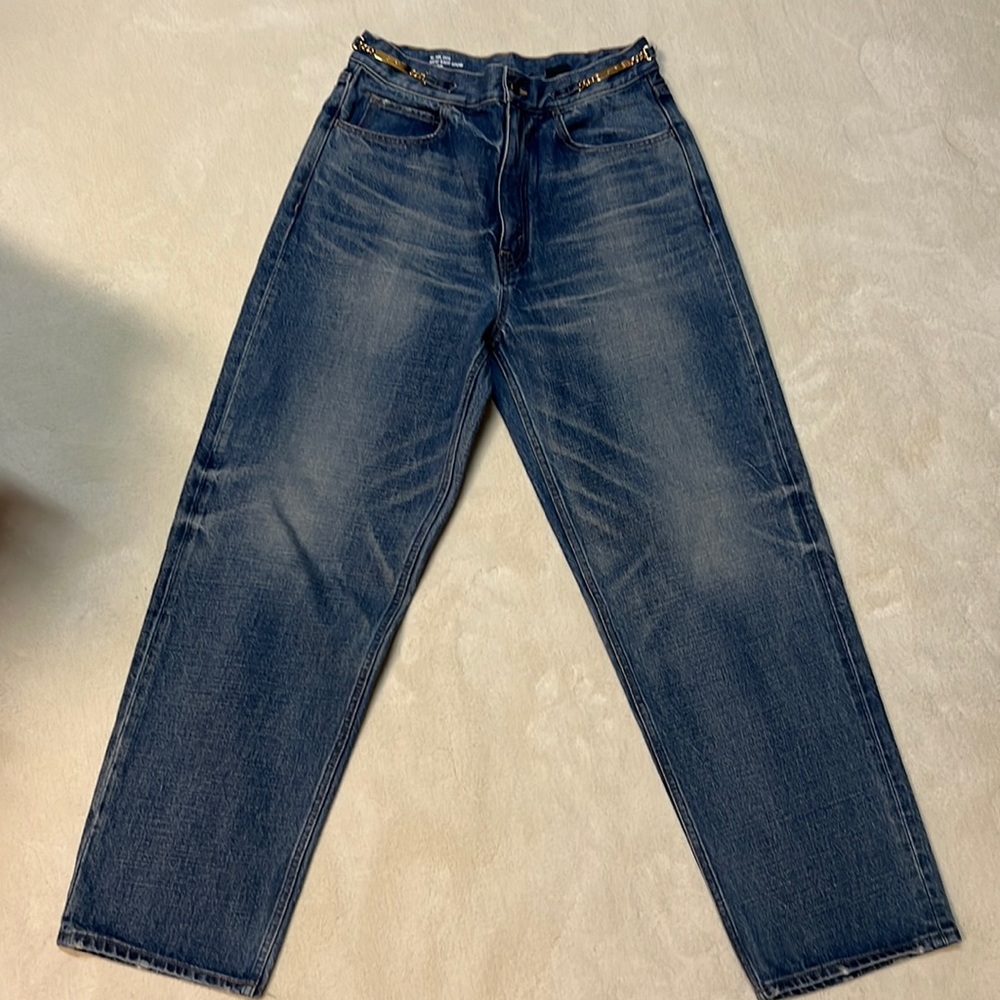 NEW CELINE MARGARET JEANS IN UNION WASH GOURMETTE CHAINS.
